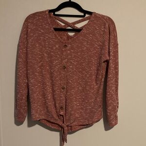 Bobbie Brooks Marled Red Cardigan with Criss-Cross Neckline